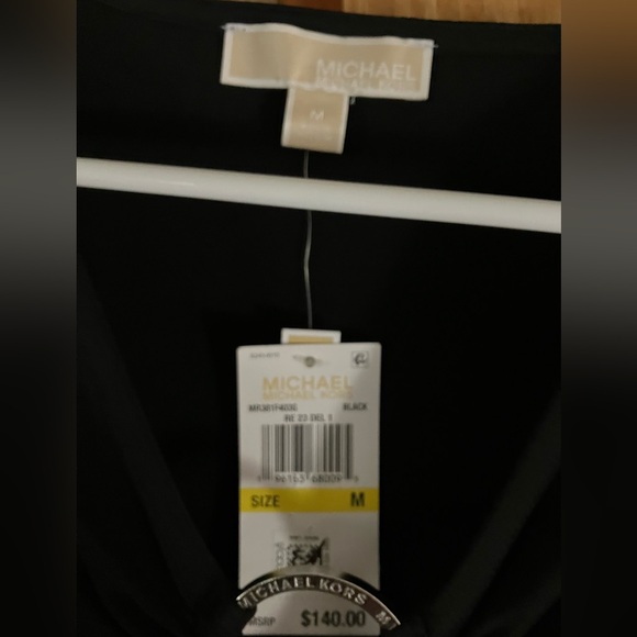 NWT $140 Michael Kors black V neck dress with metal ring accent. Stretchy. Sz M. - Picture 4 of 15